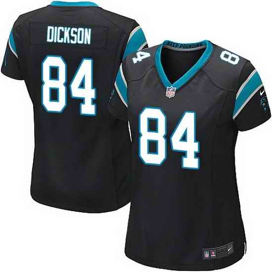 Nike Panthers #84  ED Dickson Black Team Color Women Stitched NFL Jersey